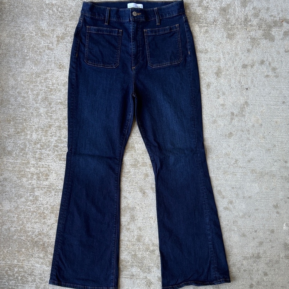 Ann Taylor Loft Dark Blue Slim Flare Jeans - Picture 2 of 15